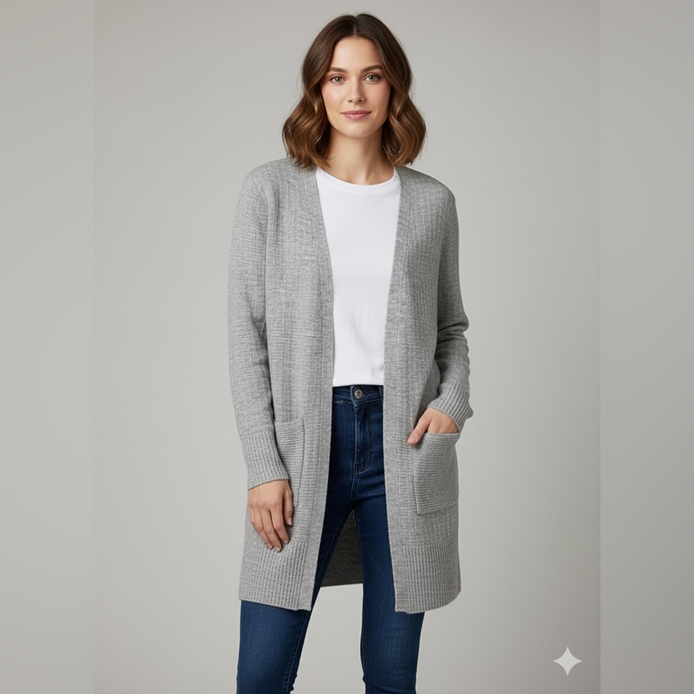 UNIVERSAL THREAD Open Front Long Sweater Knit Textured Cardigan in Gray Size XS